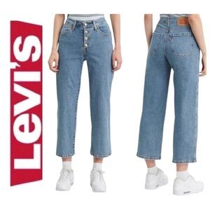 Levi's Mile High Wide Leg Jeans Cropped Button Fly Denim Size 6 W28 L25 NWT